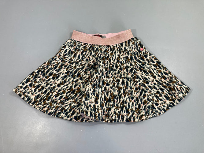 Jupe beige motifs bleu/kaki taille élastiquée rose pailleté, boulochée, moins cher chez Petit Kiwi