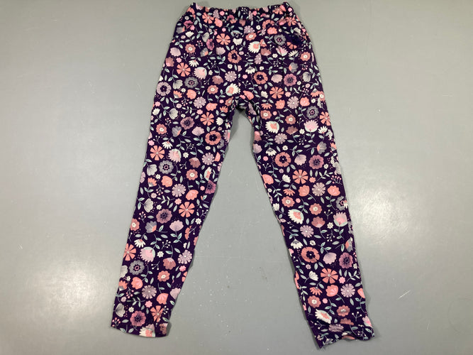Pantalon fluide jersey mauve fleurs, moins cher chez Petit Kiwi