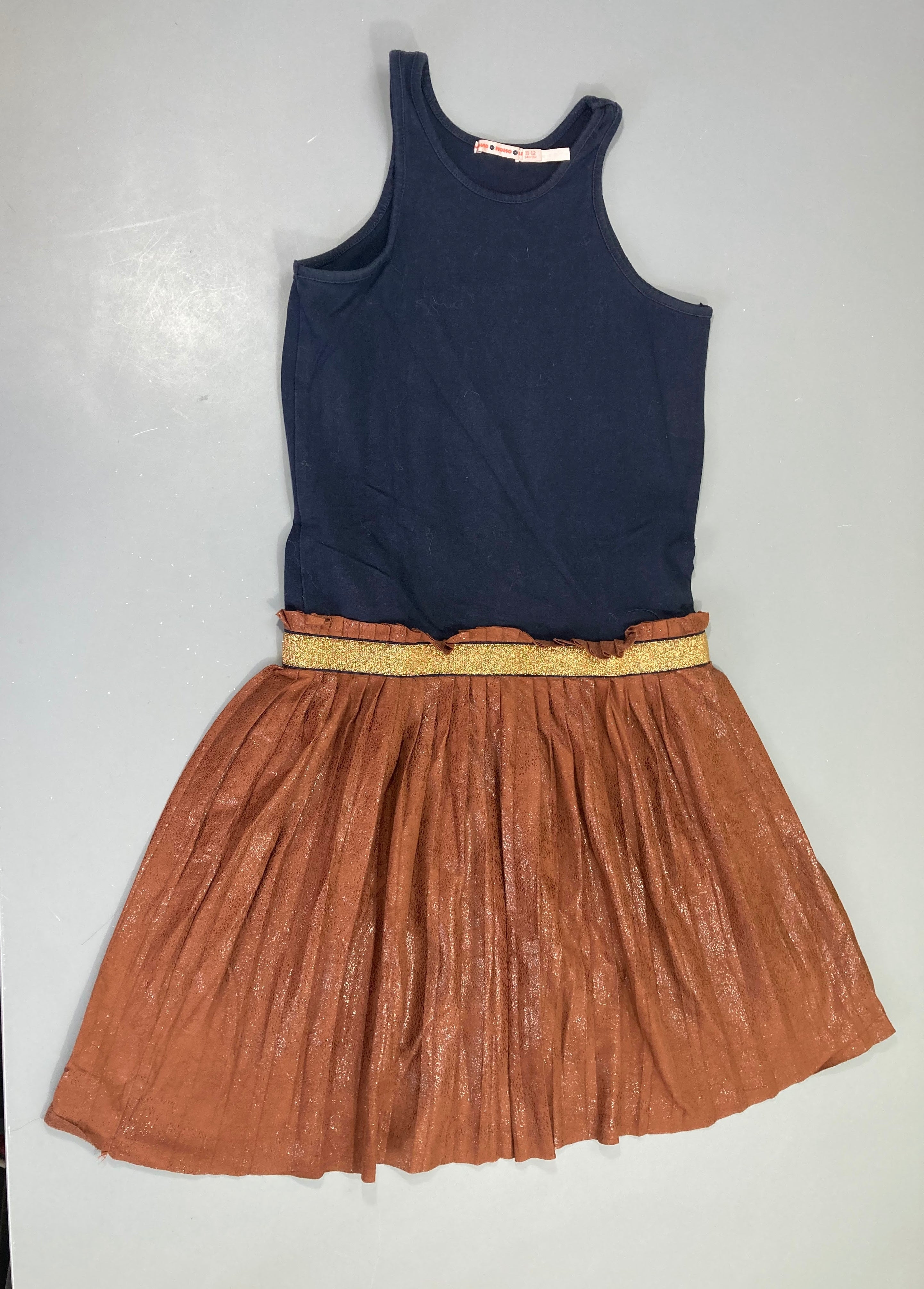 Robe bi-matière s.m jersey bleu foncé bas suède brun