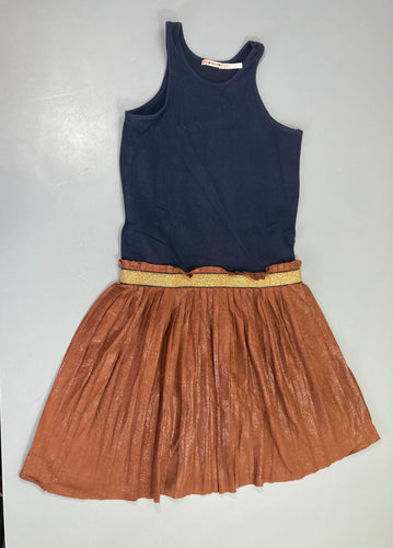 Robe bi-matière s.m jersey bleu foncé bas suède brun, moins cher chez Petit Kiwi