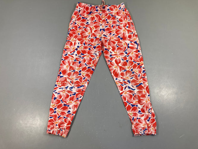 Pantalon fluide jersey blanc fleuri oranges-bleus, moins cher chez Petit Kiwi