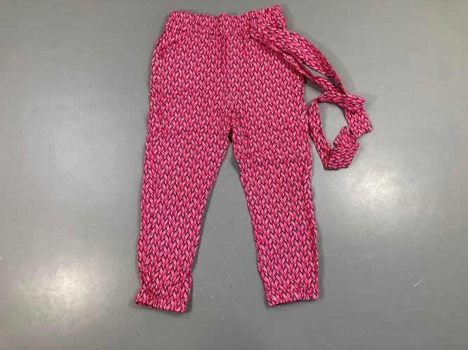 Pantalon fluide rose motifs, moins cher chez Petit Kiwi
