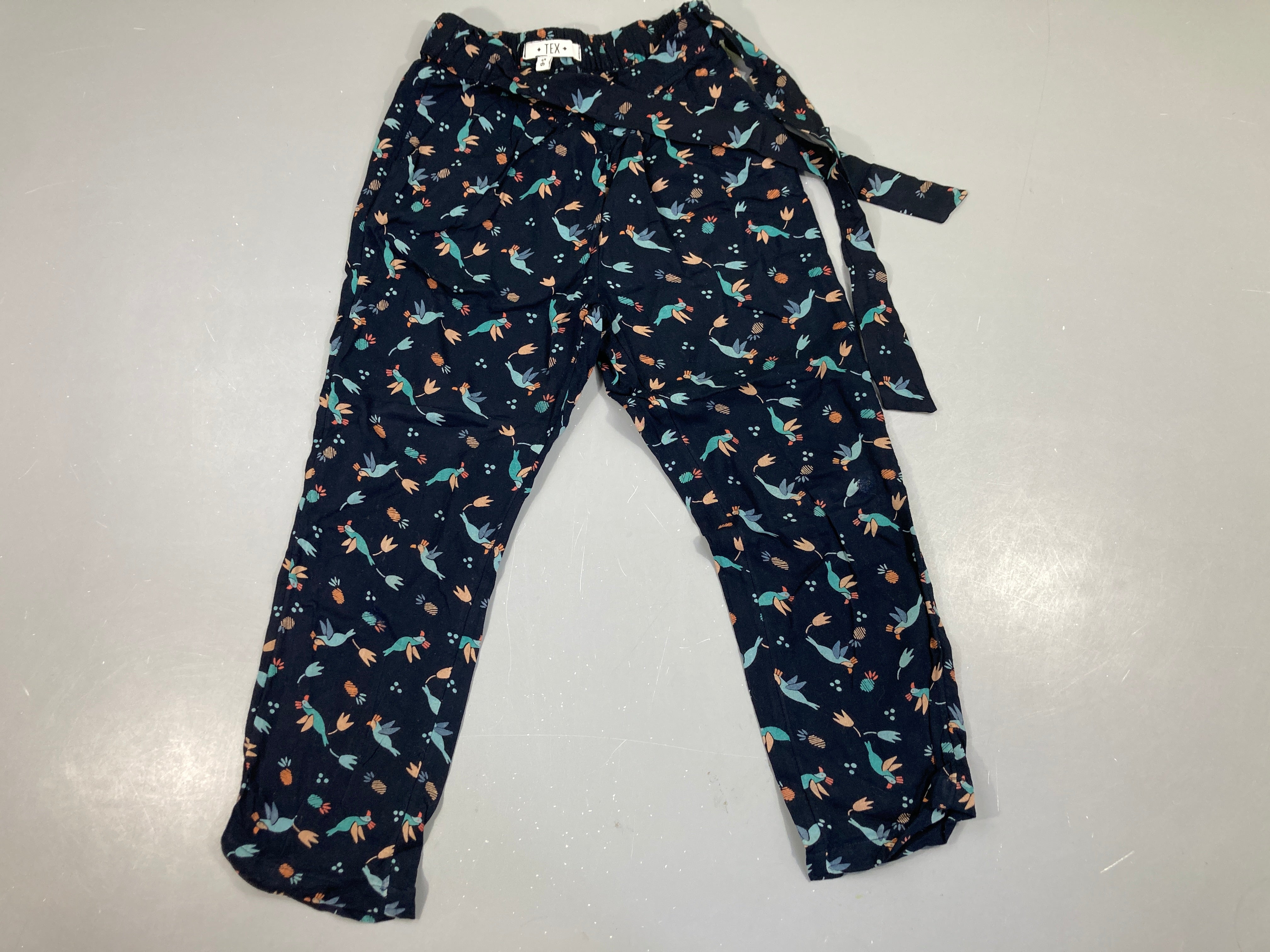 Pantalon fluide bleu marine oiseaux bleus