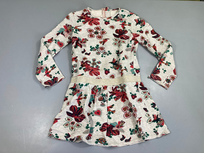 Robe sweat m.l gris clair chiné fleurs, légèrement bouloché, moins cher chez Petit Kiwi