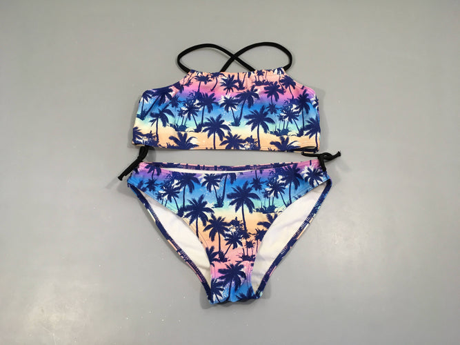 Bikini bleu-rose palmiers, moins cher chez Petit Kiwi