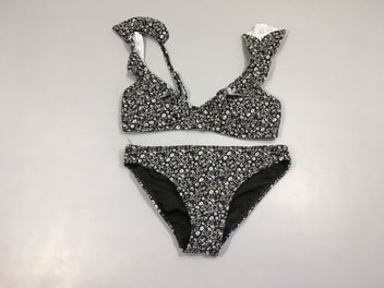 Bikini noir fleurs blanches (coussinets poitrine)