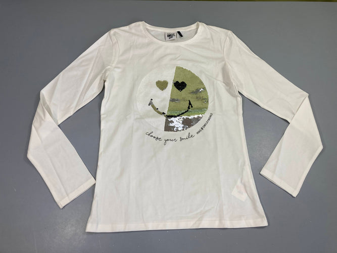 T-shirt m.l blanc s.miley sequins réversibles, moins cher chez Petit Kiwi