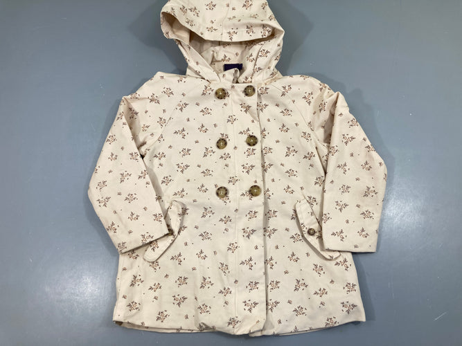 Veste à capuche déperlante beige à capuche fleurs beiges, moins cher chez Petit Kiwi