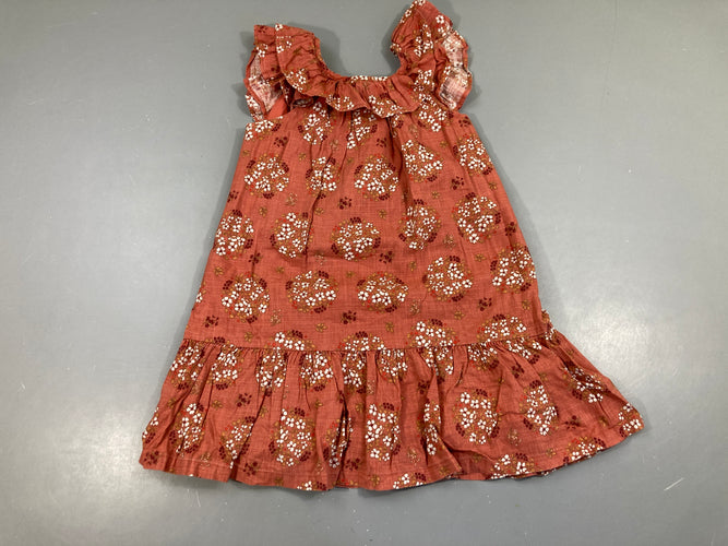 Robe s.m rouille rosée fleurs col froufrou, moins cher chez Petit Kiwi