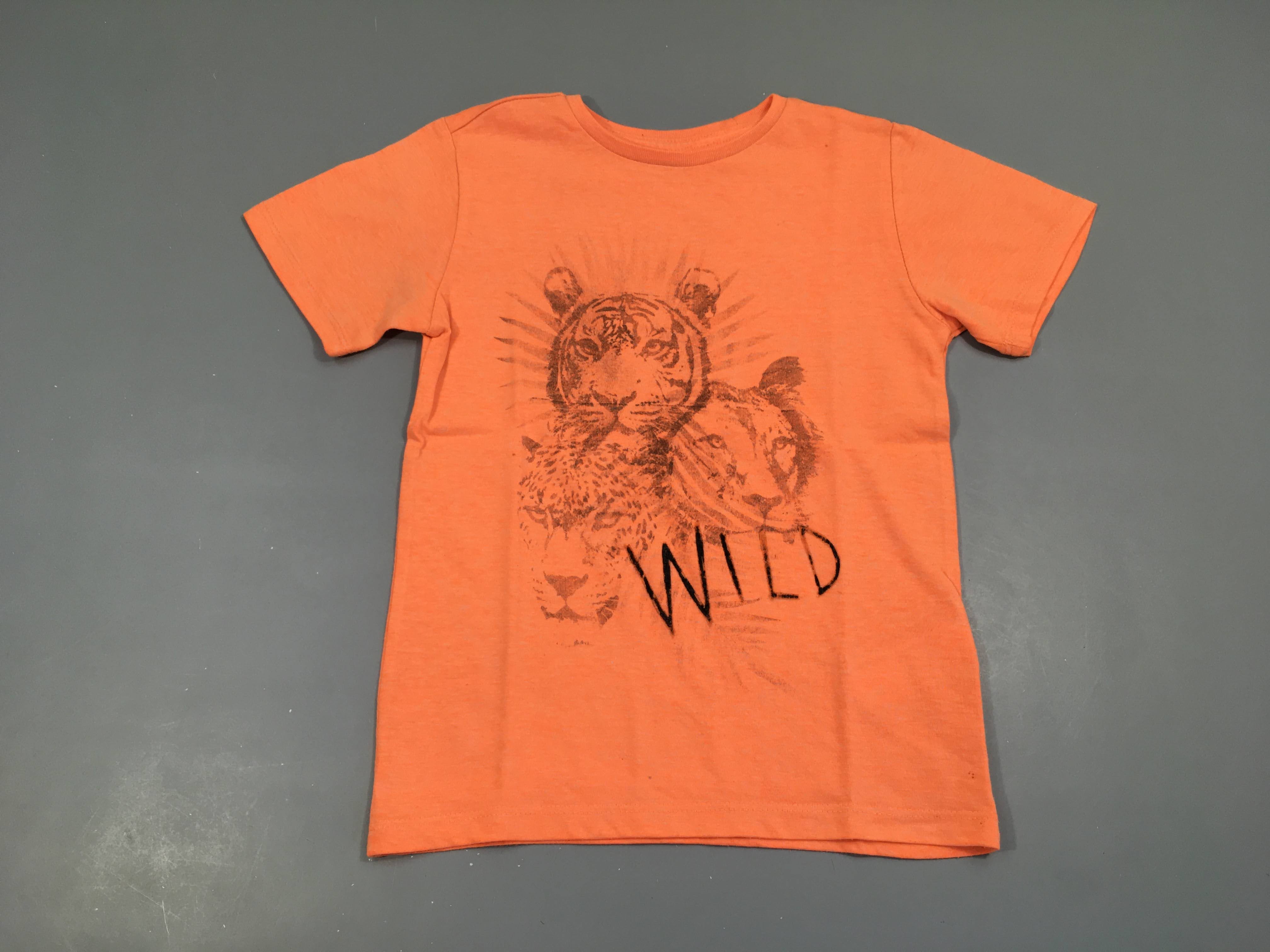T-shirt m.c orange flammé tigre-Légèrement bouloché