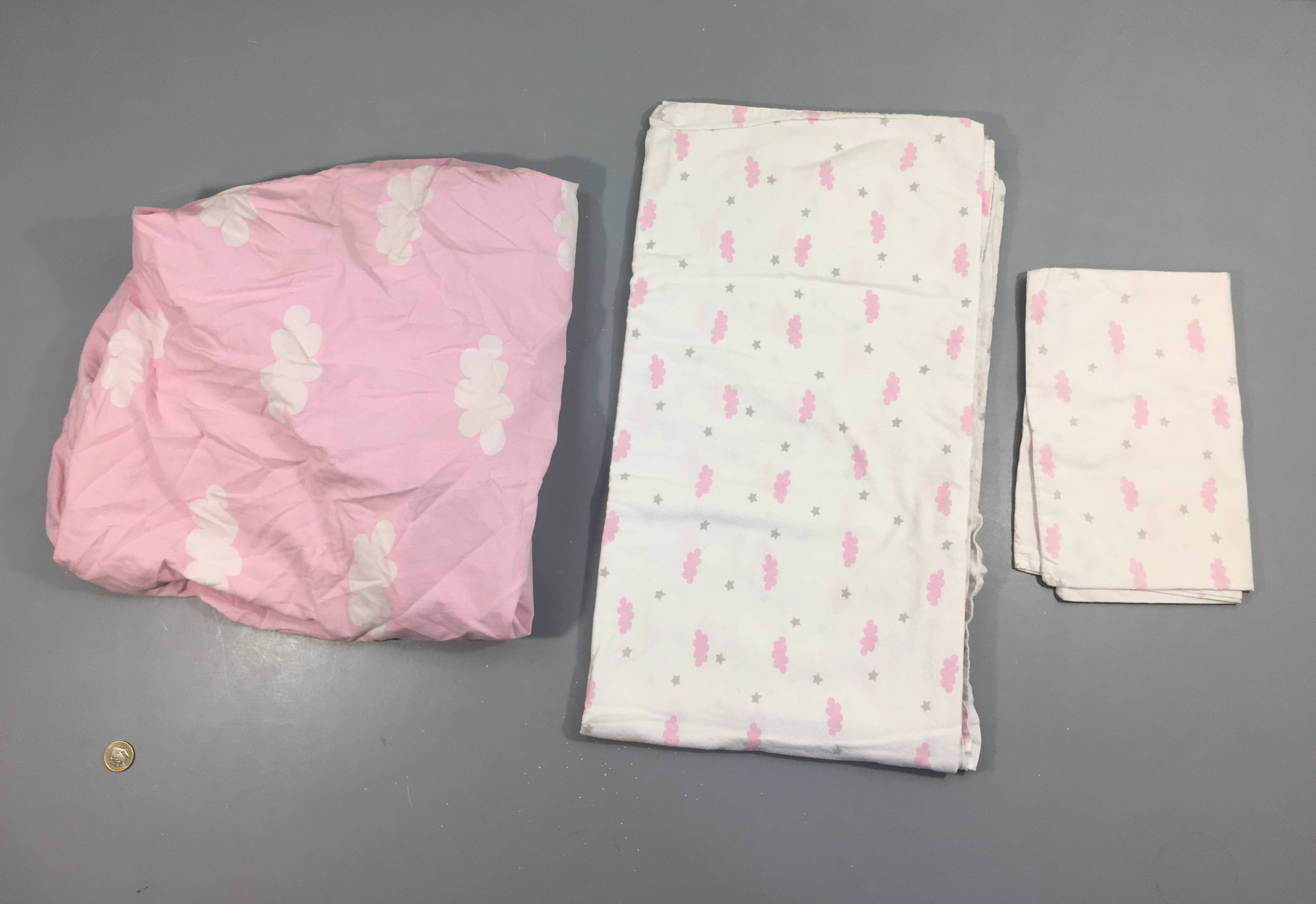 Ensemble draps de lit 120x60cm blanc nuages roses drap housse/housse matelas/taie