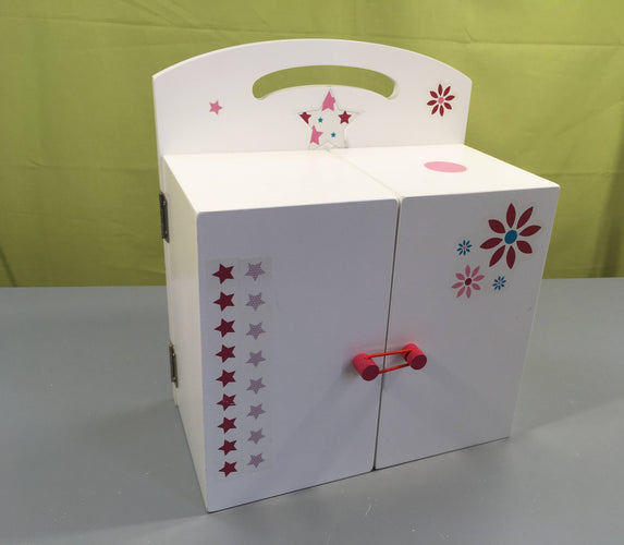 Coiffeuse lumineuse en bois blanc/rose fleuri + accessoires - fonctionne, moins cher chez Petit Kiwi