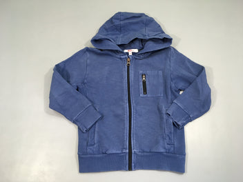 Sweat zippé à capuche bleu poche zip Légèrement délavé