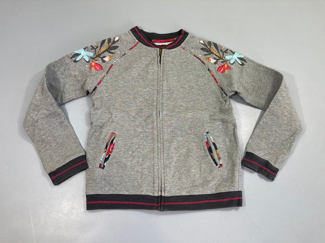 Sweat zippé gris fil irisé fleurs broderies, moins cher chez Petit Kiwi