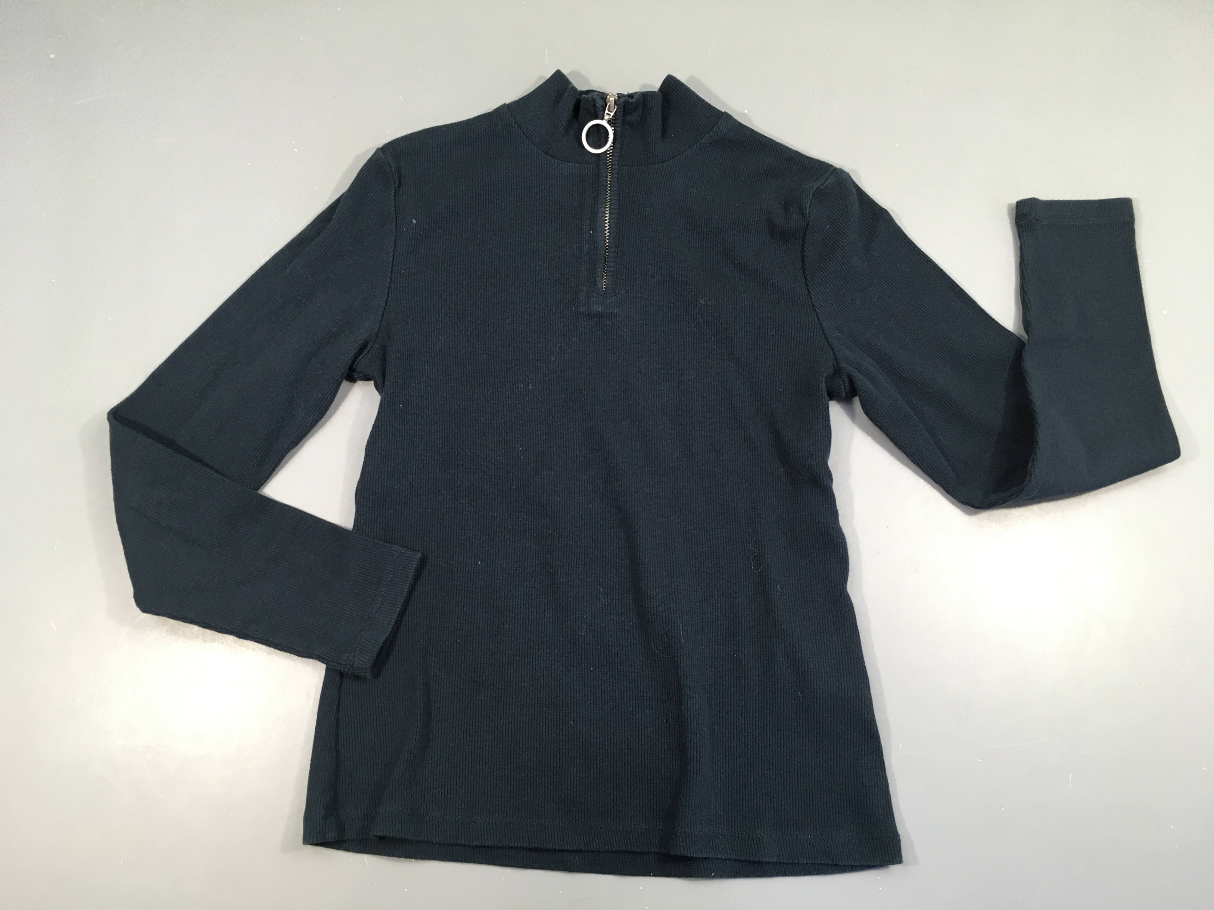 T-shirt m.l bleu foncé côtelé col camionneur