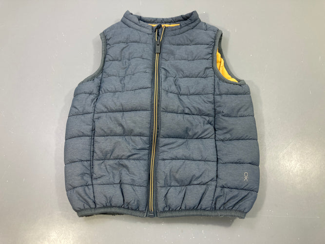 Bodywarmer gris chiné zippé, doublure polar jaune, moins cher chez Petit Kiwi