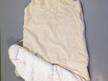 Sac de couchage s.m ouatiné velours beige/blanc Lola et Paco, intérieur bouloché