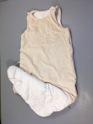 Sac de couchage s.m ouatiné velours beige/blanc Lola et Paco, intérieur bouloché, moins cher chez Petit Kiwi