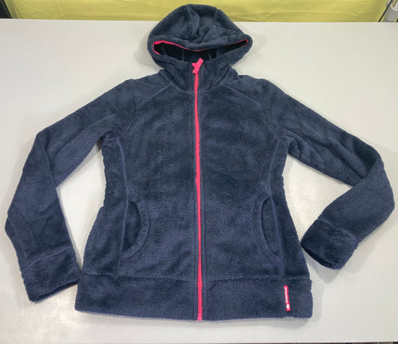 Gilet velours zippé à capuche bleu foncé/rose, moins cher chez Petit Kiwi