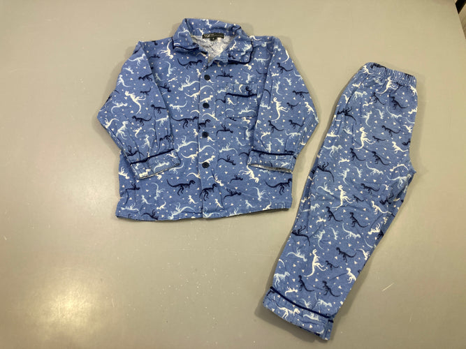 Pyjama 2pcs bleu dinosaures squelette, bouloché, moins cher chez Petit Kiwi