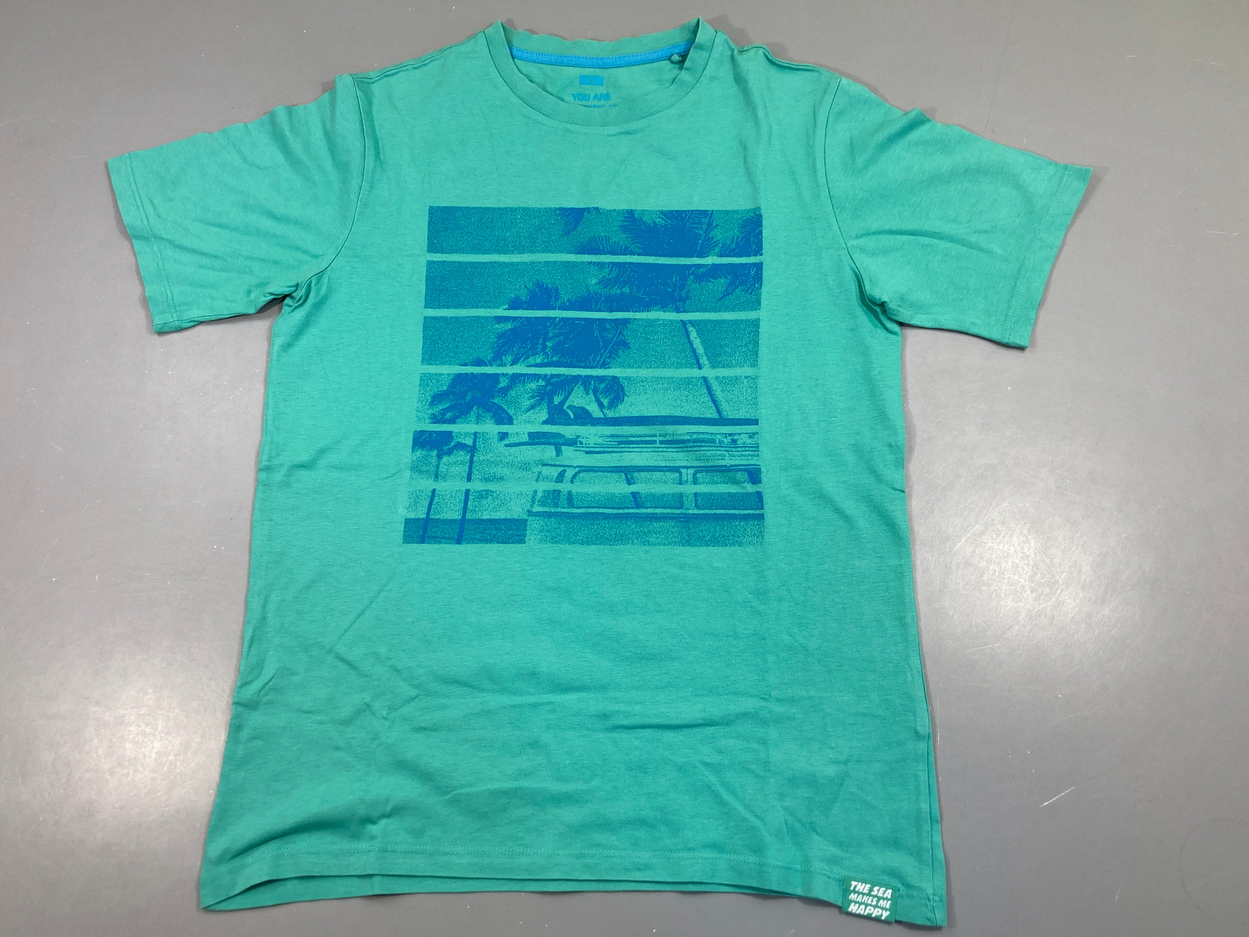 T-shirt m.c turquoise palmiers
