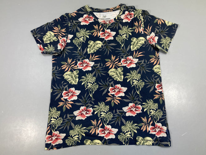 T-shirt m.c bleu marine fleurs, moins cher chez Petit Kiwi