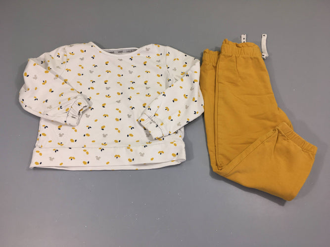 Ensemble 2pcs T-shirt m.l + Pantalon molleton blanc/jaune feuilles, moins cher chez Petit Kiwi