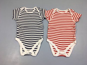 2 bodies m.c blanc rayé Bleu/rouge, boulochés