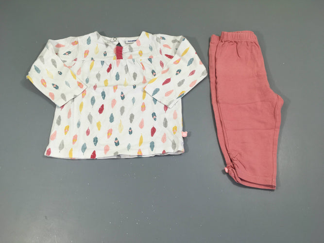 Pyjama 2 pcs molleton blanc/rose plumes, moins cher chez Petit Kiwi