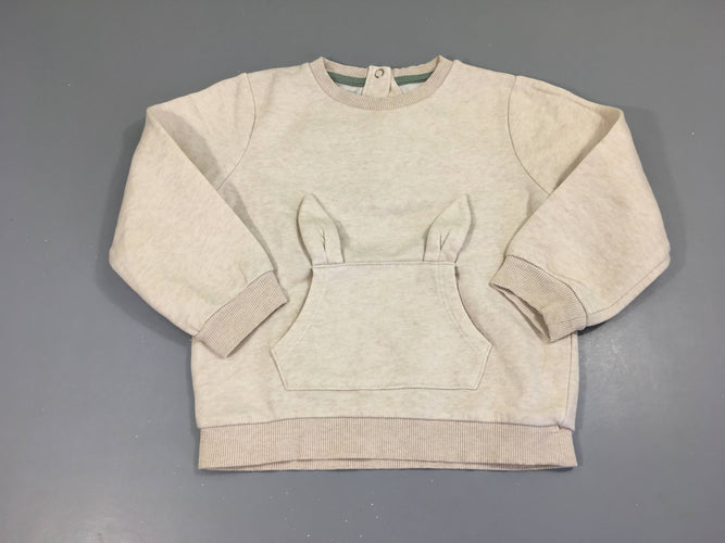 Sweat beige chiné oreilles, moins cher chez Petit Kiwi