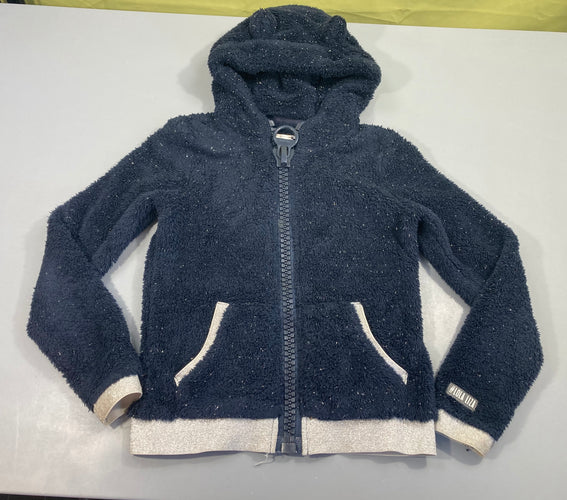 Pull zippé velours bleu foncé fil irisé à capuche, moins cher chez Petit Kiwi