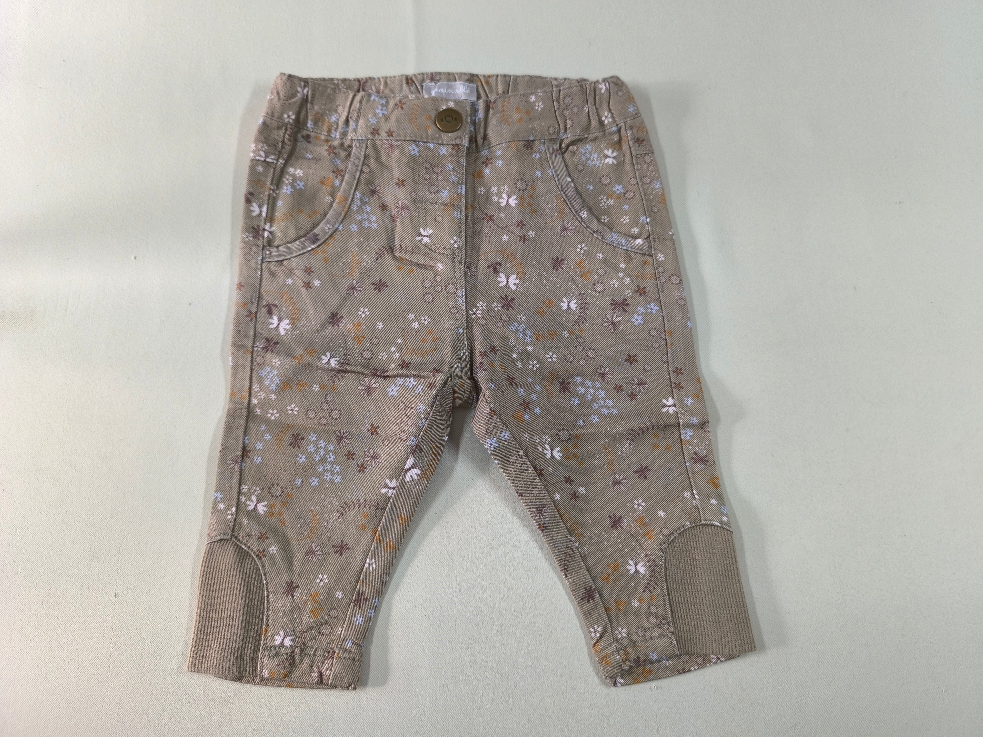 Pantalon brun à fleurs