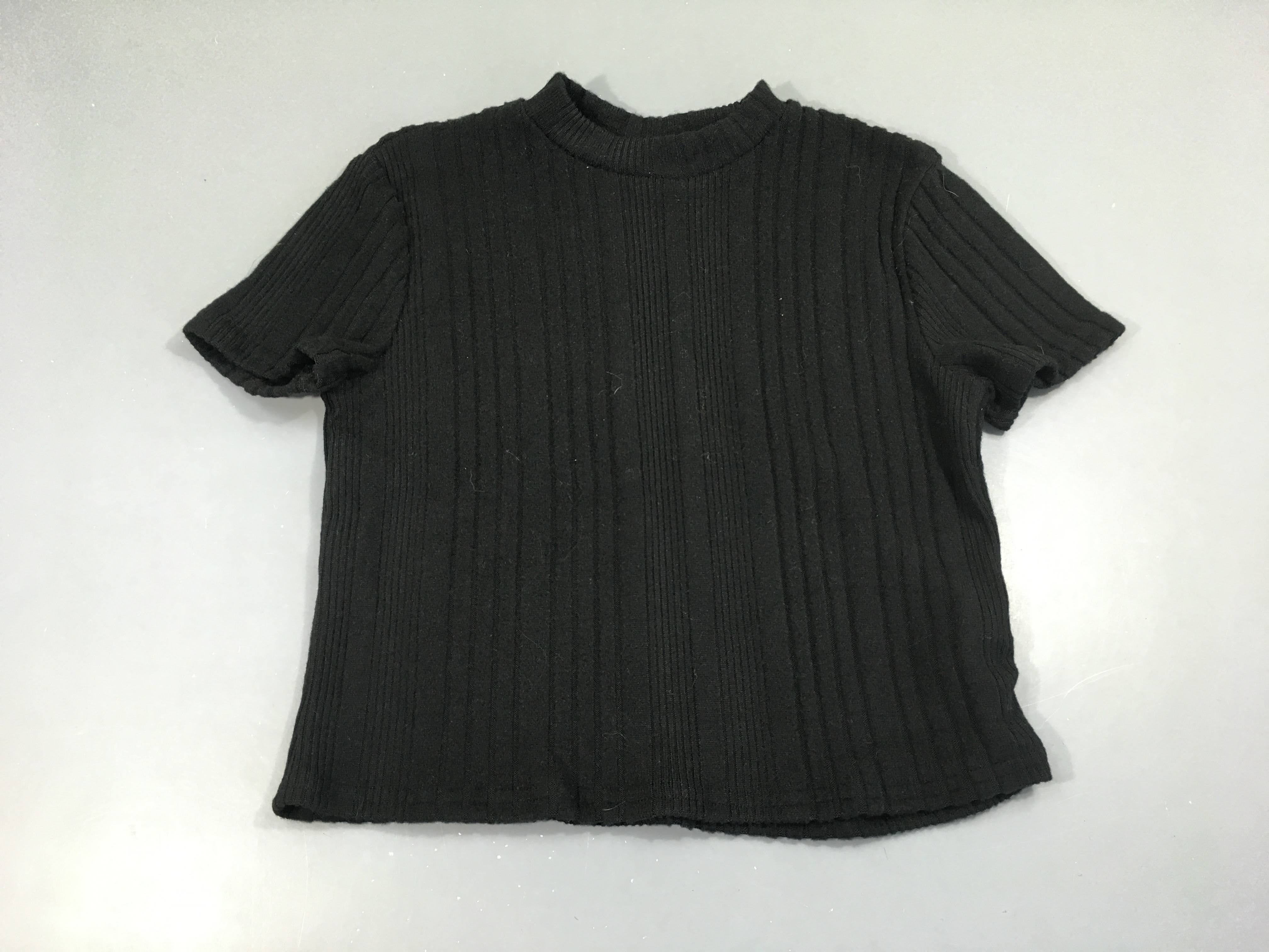 T-shirt m.c cropped noir côtelé