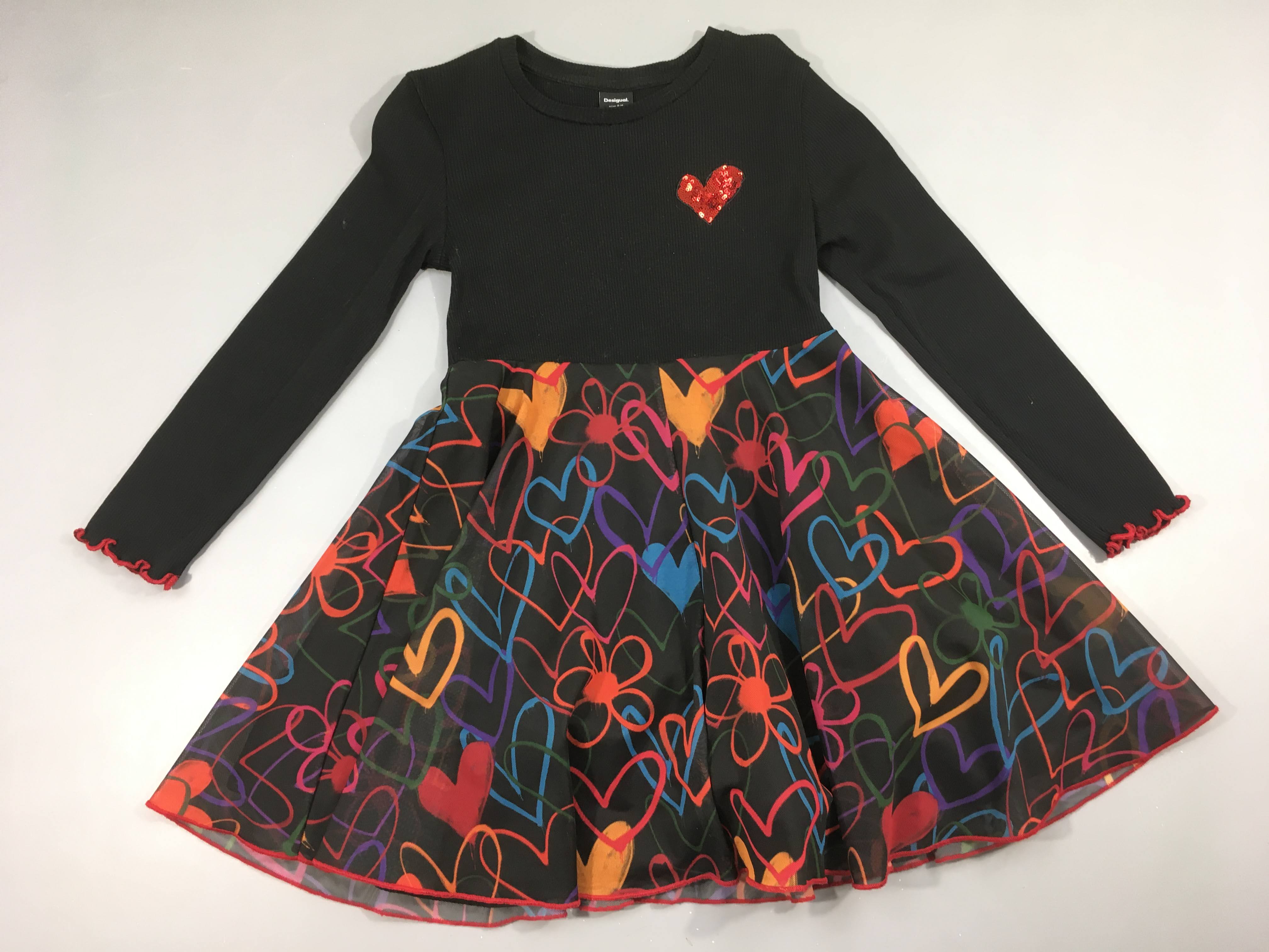 Robe m.l bi-matière noire coeur sequin haut/tulle bas