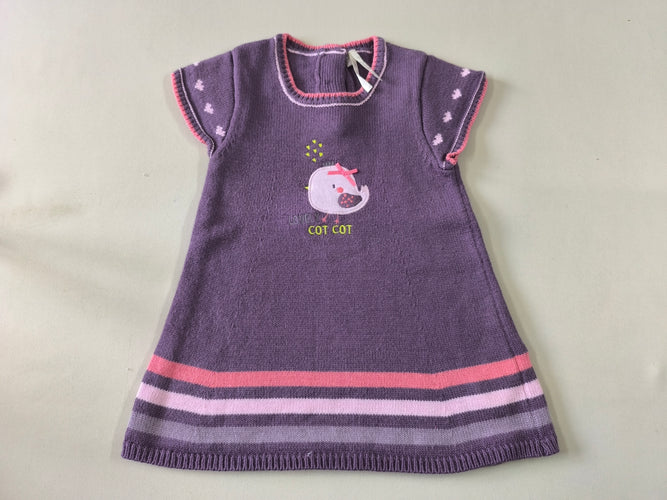 Robe m.c fines mailles mauve poussin "Cot cot" 10% alpaga, moins cher chez Petit Kiwi