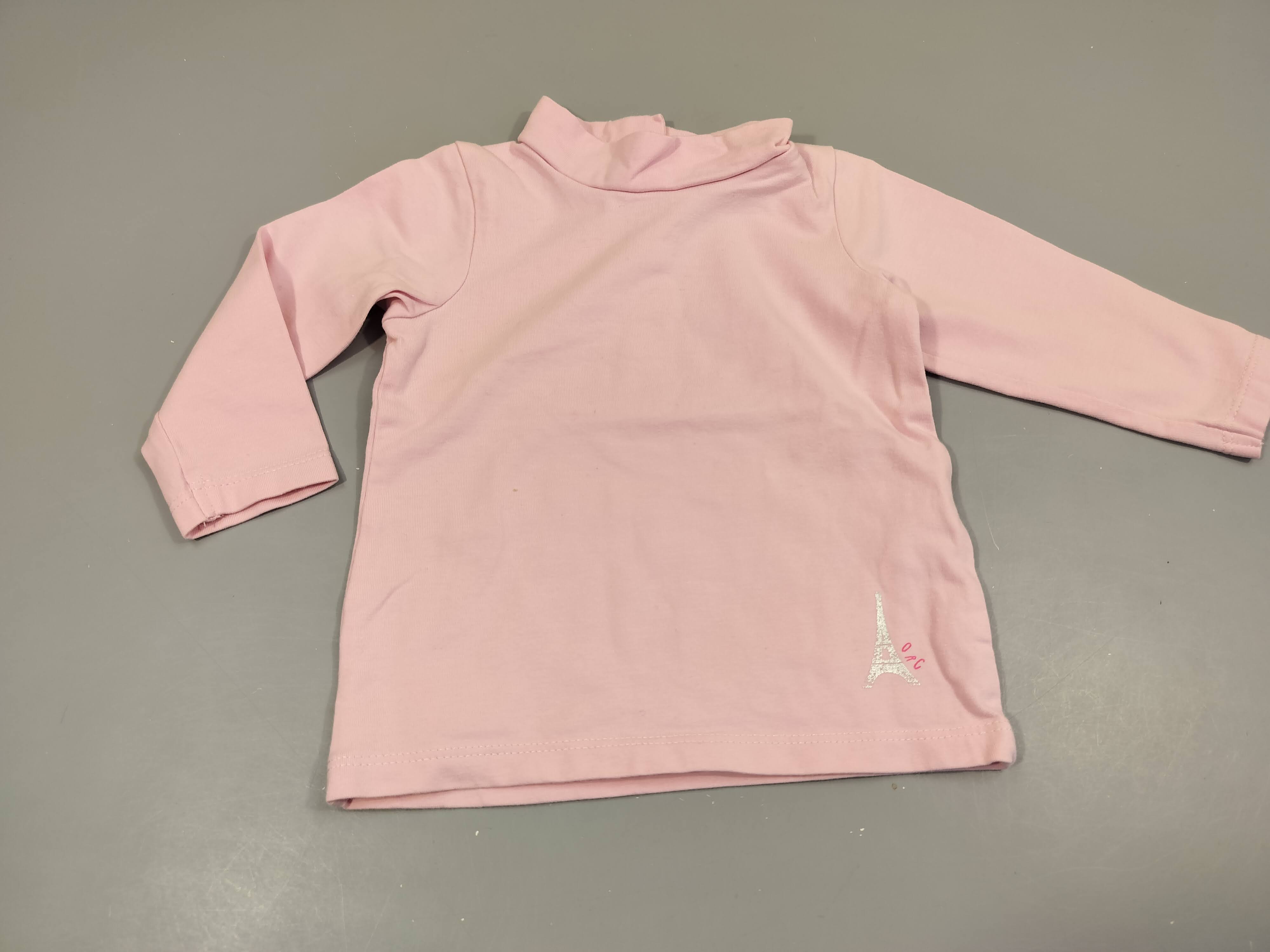 T-shirt m.l col roulé rose clair 95% coton 5% élasthanne