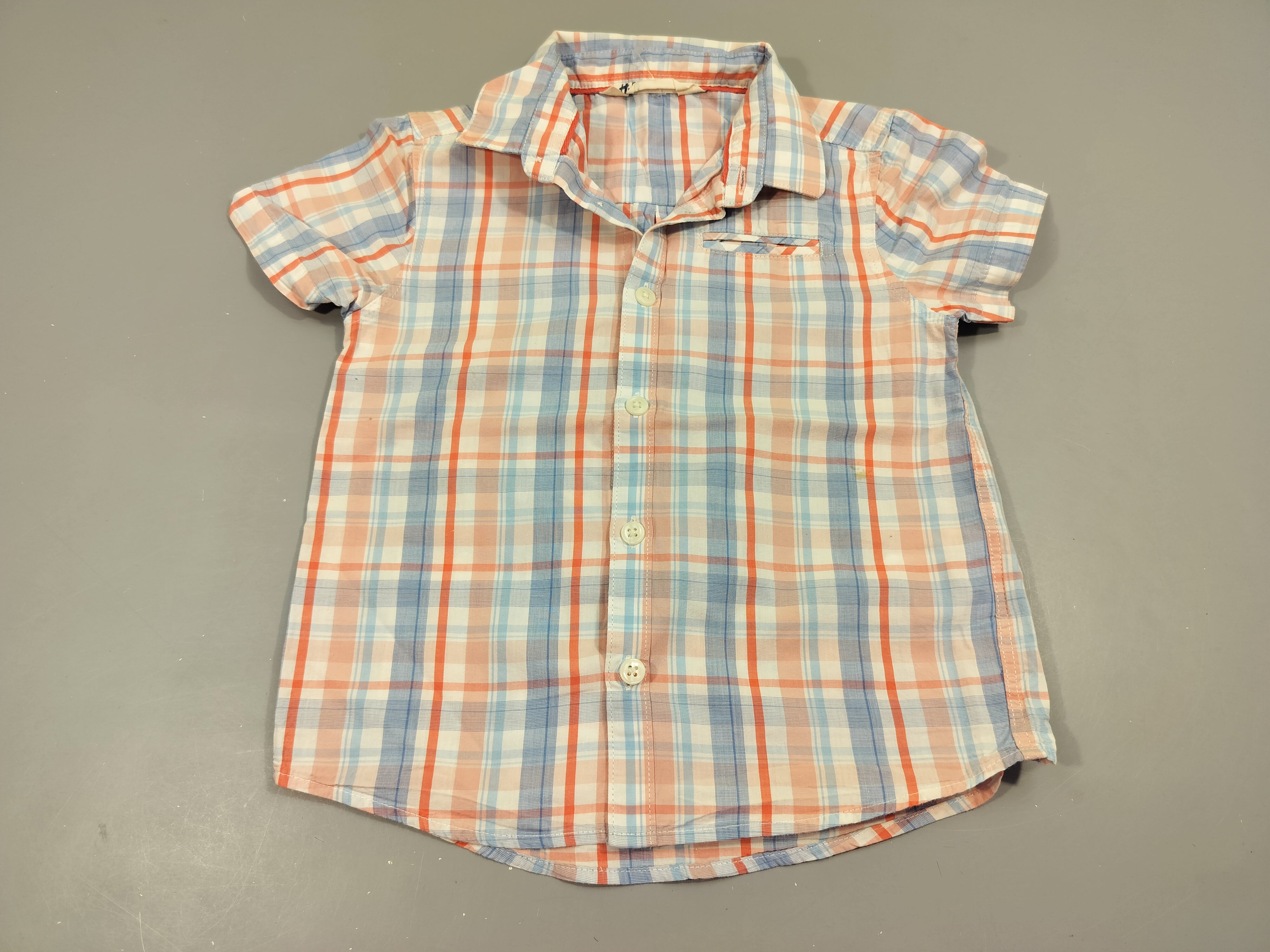 Chemise m.c blanche à carreaux bleu et rose 100% coton