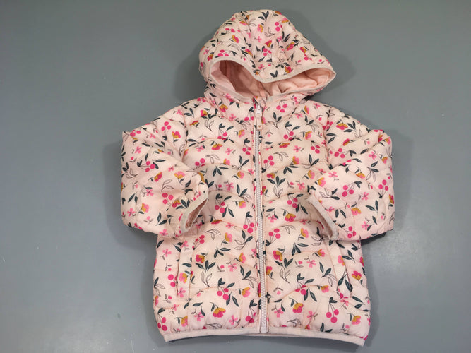 Doudoune rose fleurs à capuche, moins cher chez Petit Kiwi