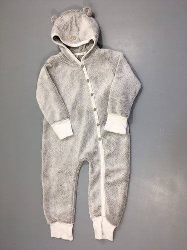 Combinaison velours gris clair à capuche, moins cher chez Petit Kiwi