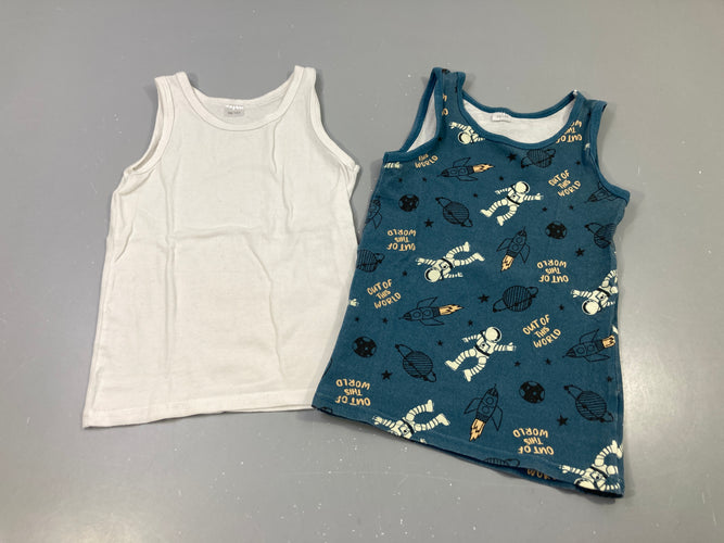 Lot 2 chemisettes s.m blanc uni & bleu astronautes, bouloché, moins cher chez Petit Kiwi