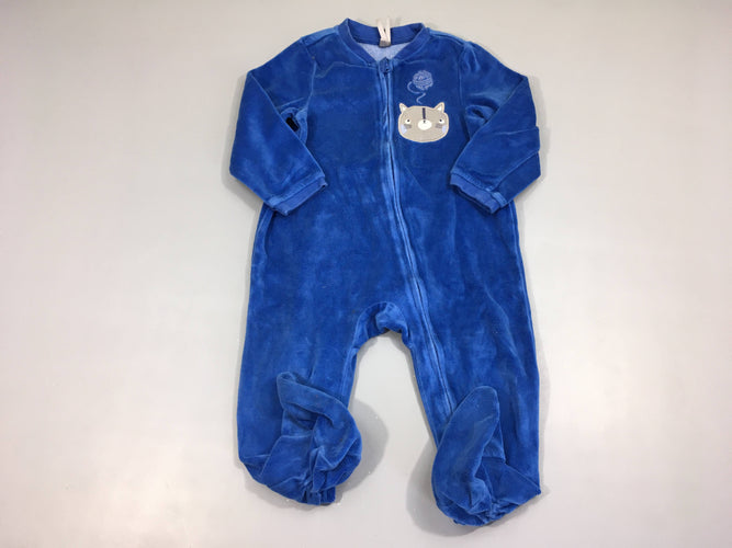 Pyjama velours zippé bleu chat, moins cher chez Petit Kiwi
