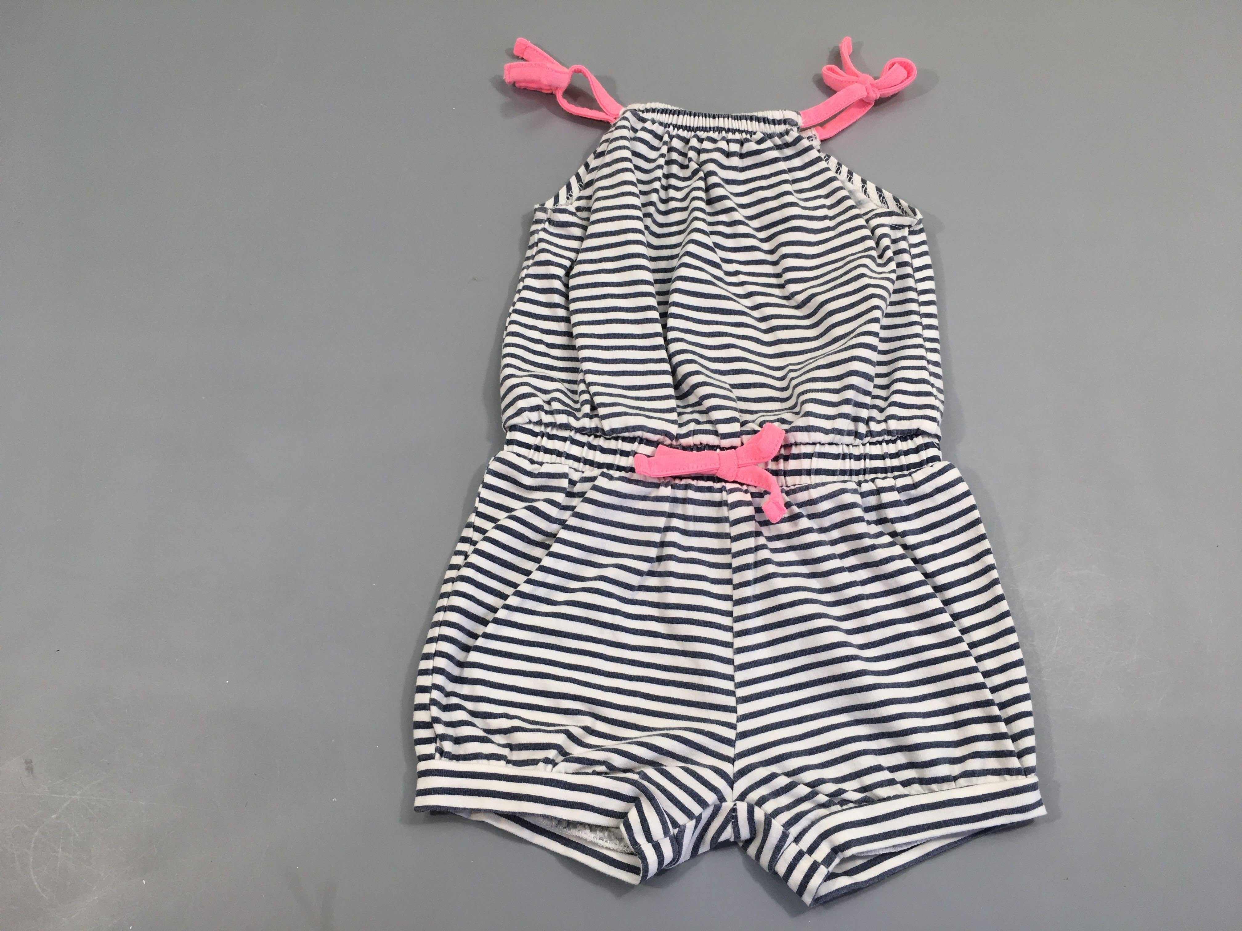 Combishort blanche rayé bleu marine  à bretelles roses