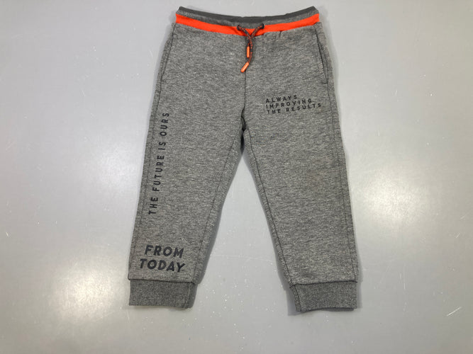 Pantalon jogging gris chiné ceinture orange, moins cher chez Petit Kiwi