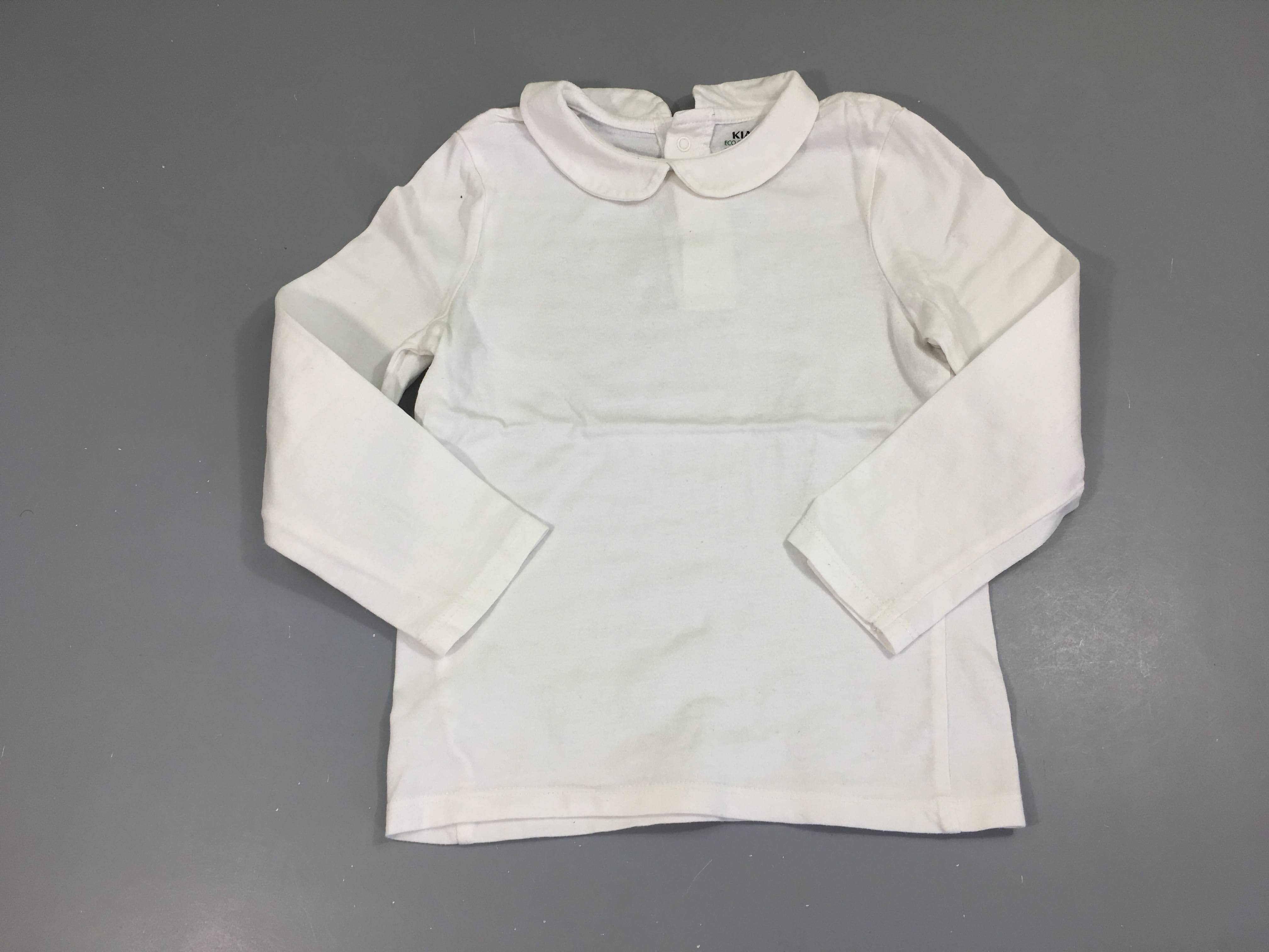 T-shirt m.l blanc col, légèrement bouloché