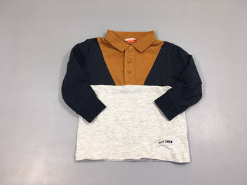 Polo m.l jersey gris chiné/bleu marine/brun