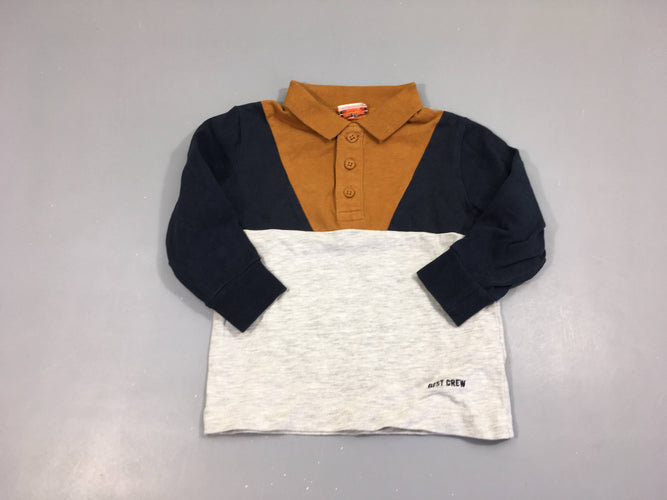 Polo m.l jersey gris chiné/bleu marine/brun, moins cher chez Petit Kiwi