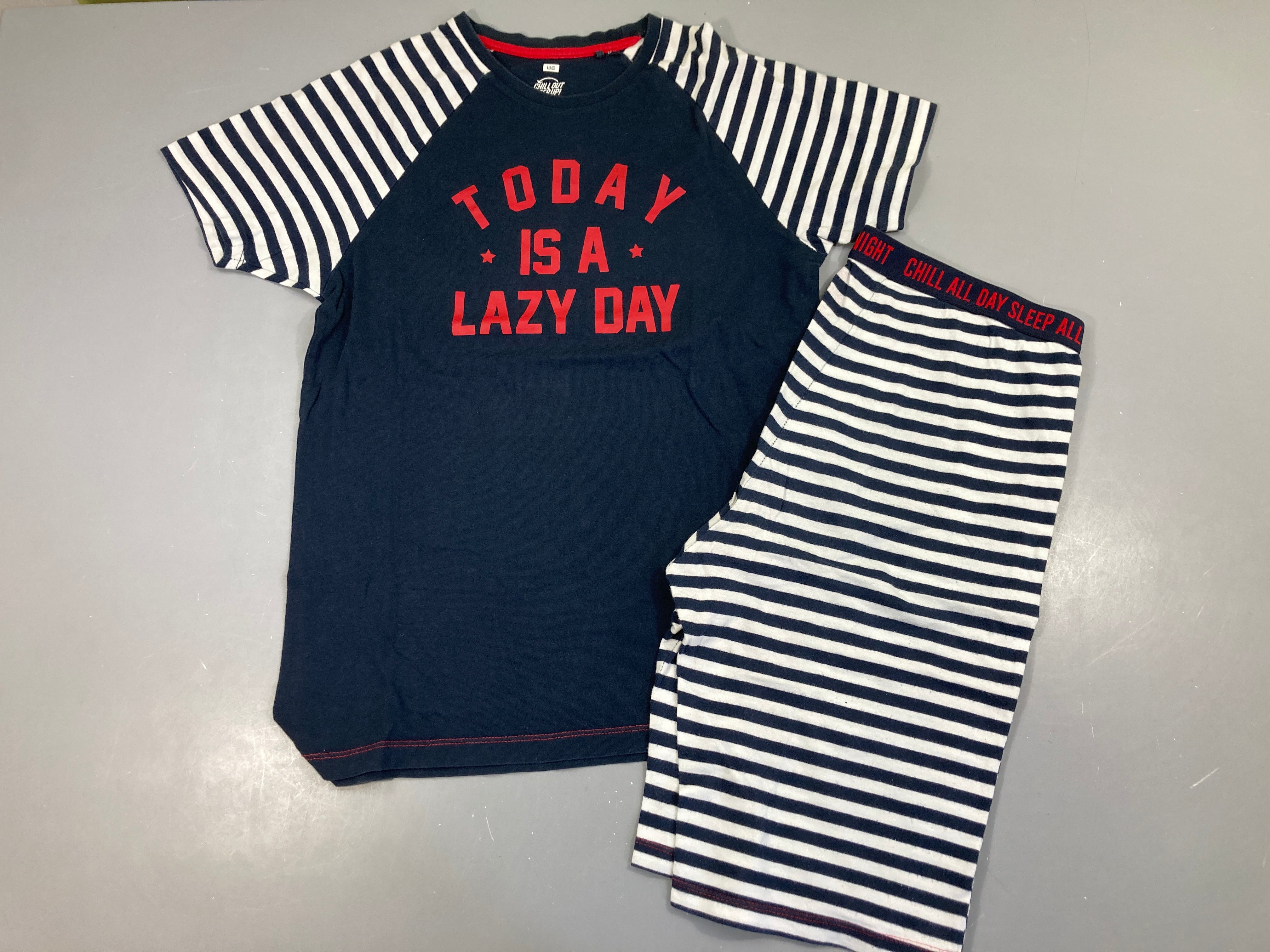 Pyjashort 2pcs jersey bleu marine rayé blanc Today