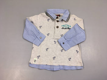 Polo m.l jersey gris chiné palmiers effet superposé