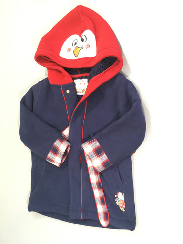 Peignoir à capuche pollar bleu marine/rouge Noël, moins cher chez Petit Kiwi