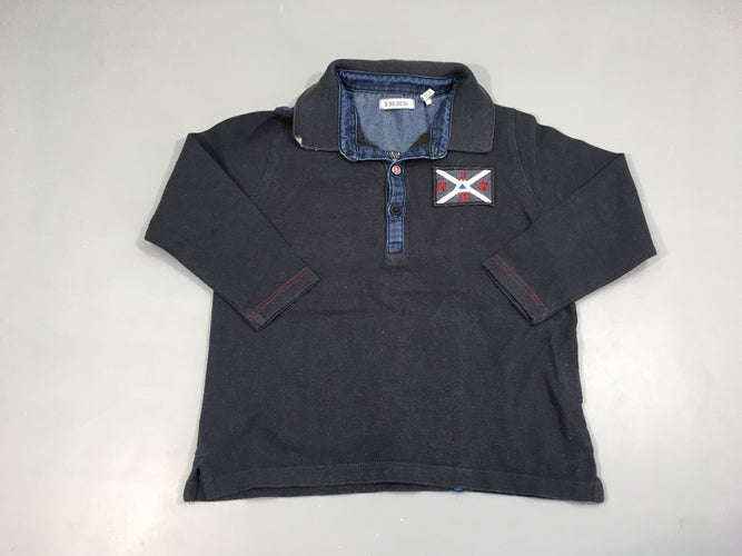Polo m.l bleu marine drapeau, légèrement bouloché, moins cher chez Petit Kiwi